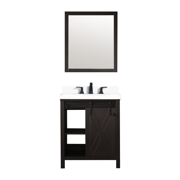 English Elm Brown Bathroom Vanity Set With White Quartz Countertop, Matte Black Faucet & Matching Mirror B2731S01274