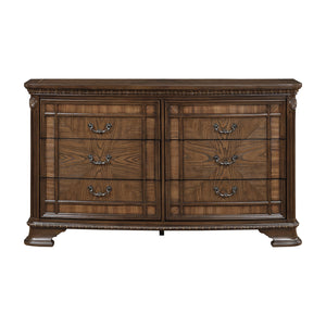 English Elm Elegant Traditional Dresser with 6 Cedar-Lined Drawers, Dovetail Construction, Carved Details & Antique Handles Dark Brown 68.5 L x 22.5 W x 43.5 H B011P410124