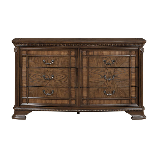 English Elm Elegant Traditional Dresser with 6 Cedar-Lined Drawers, Dovetail Construction, Carved Details & Antique Handles Dark Brown 68.5 L x 22.5 W x 43.5 H B011P410124