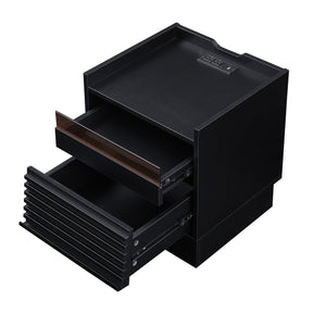 English Elm Christopher Knight Home® - Mid Mid Century Modern Nightstand with USB Charging Station, LED App-Control Lights, 2 Drawers, Sleek Design Black 22.24 L x 18.7 W x 7.09 H N761P255453B