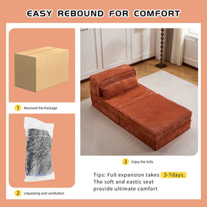 English Elm Compression Modular Floor Sofa Bed – Versatile, Cozy, No Assembly Required With Pillow & Ottoman, Orange W3723S00042