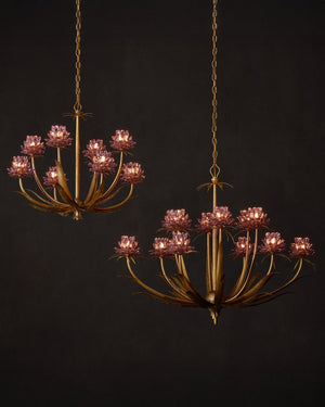 Currey & Company Marilee Medium Chandelier - Elegant Floral Design With Dutch Gold Leaf Finish & Crystal Accents Pink Crystal ,Wrought Iron 9000-1306-currey-company