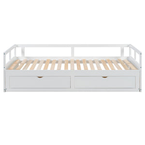 English Elm Wooden Twin to King Daybed with Trundle and Storage Drawers for Guest Rooms White N708P336539K