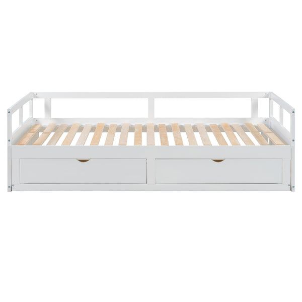 English Elm Wooden Twin to King Daybed with Trundle and Storage Drawers for Guest Rooms White N708P336539K