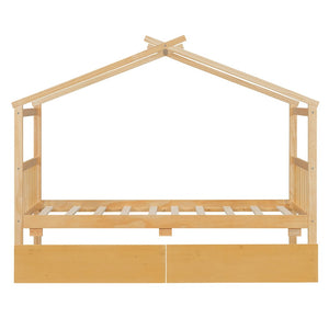 English Elm Twin House Bed Solid Pine Kids Cottage Frame with Storage Drawers Imaginative Room N708P309245M