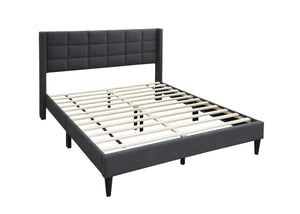 English Elm Elegant Velvet Upholstered Queen Bed with Geometric Stitched Headboard, Platform Design, 12" Height Charcoal 66 L x 23 W x 9 H B011P238937