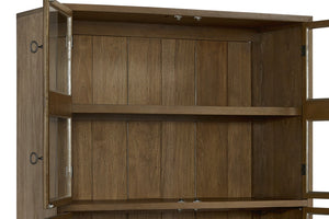 English Elm Bookcase with Glass Paned Doors Hickory Veneer Shelving for Study or Living Room B2699P443194