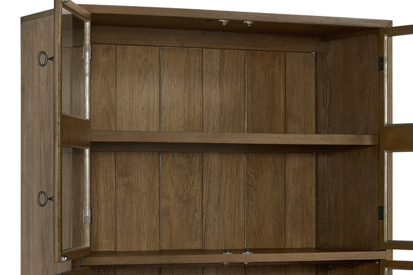 English Elm Bookcase with Glass Paned Doors Hickory Veneer Shelving for Study or Living Room B2699P443194