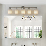 5-Light Modern Vanity Wall Sconce, Brushed Nickel Finish, Frosted Glass Shades, Bathroom/Hallway Lighting