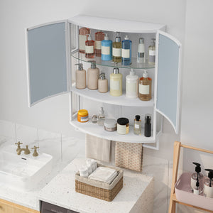 English Elm 23.62" Iron Arched Glass Wardrobe with Shatterproof Mirror, Double-Layer Storage & Towel Rack W757P314595