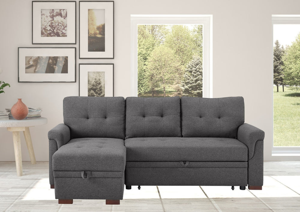 English Elm Hunter Tufted Linen Sleeper Sectional with Reversible Chaise and Hidden Storage B061S00088