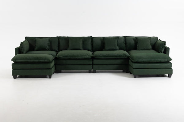 English Elm Modern Chenille Sectional Sofa Modular Sleeper with Ottoman Chaise and Waist Pillows Antique Green W2530S00022