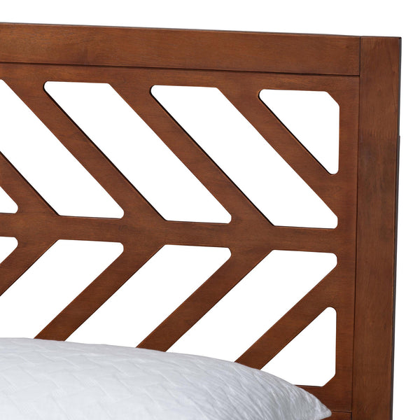 Baxton Studio Baxton Zola Platform Bed With Laser‑Cut Geometric Headboard, Tapered Legs, Sturdy Slat Support 63.80" W x 83.30" D x 45.50"-55.50" H Zola-Ash Walnut-Queen
