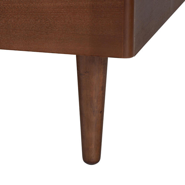 Baxton Studio Baxton Zola Platform Bed With Laser‑Cut Geometric Headboard, Tapered Legs, Sturdy Slat Support 63.80" W x 83.30" D x 45.50"-55.50" H Zola-Ash Walnut-Queen