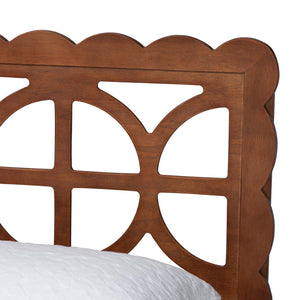 Baxton Studio Baxton Zola Platform Bed With Laser‑Cut Geometric Headboard, Tapered Legs, Sturdy Slat Support 63.80" W x 83.90" D x 44.00"-54.00" H Onyeka-Ash Walnut-Queen