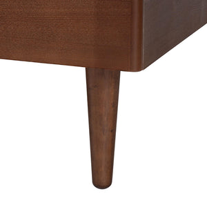 Baxton Studio Baxton Zola Platform Bed With Laser‑Cut Geometric Headboard, Tapered Legs, Sturdy Slat Support 63.80" W x 83.90" D x 44.00"-54.00" H Onyeka-Ash Walnut-Queen