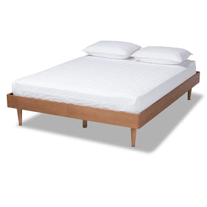 Baxton Studio Baxton Studio Rina Mid-Century Modern Wood Bed Frame in Walnut Ash Finish for Stylish Bedrooms King MG97151-Ash Walnut-King-Frame