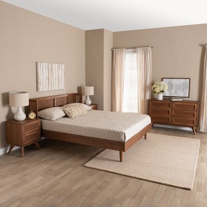 Baxton Studio Baxton Studio Rina Mid-Century Modern Bedroom Set with Stylish Woven Rattan and Warm Walnut Finish 4-Piece King MG97151-Ash Walnut-King-4PC Set