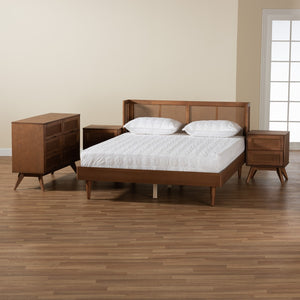 Baxton Studio Baxton Studio Rina Mid-Century Modern Bedroom Set with Stylish Woven Rattan and Warm Walnut Finish 4-Piece King MG97151-Ash Walnut-King-4PC Set