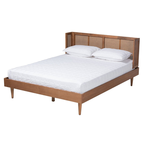 Baxton Studio Baxton Studio Rina Mid-Century Modern Bedroom Set with Stylish Woven Rattan and Warm Walnut Finish 4-Piece King MG97151-Ash Walnut-King-4PC Set