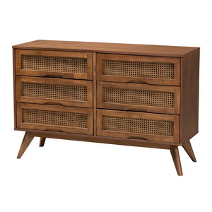 Baxton Studio Baxton Studio Rina Mid-Century Modern Bedroom Set with Rattan Accents for Stylish Comfort & Storage 4-Piece Full MG97151-Ash Walnut-Full-4PC Set