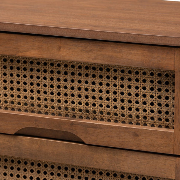 Baxton Studio Baxton Studio Rina Mid-Century Modern Bedroom Set with Stylish Woven Rattan and Warm Walnut Finish 4-Piece King MG97151-Ash Walnut-King-4PC Set