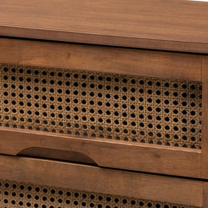 Baxton Studio Baxton Studio Rina Mid-Century Modern Bedroom Set with Rattan Accents for Stylish Comfort & Storage 4-Piece Full MG97151-Ash Walnut-Full-4PC Set