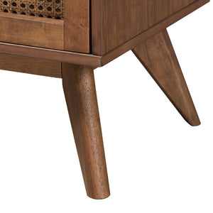 Baxton Studio Baxton Studio Rina Mid-Century Modern Bedroom Set with Rattan Accents for Stylish Comfort & Storage 4-Piece Full MG97151-Ash Walnut-Full-4PC Set