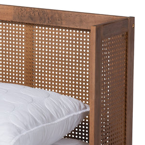 Baxton Studio Baxton Studio Rina Mid-Century Modern Bedroom Set with Stylish Woven Rattan and Warm Walnut Finish 4-Piece King MG97151-Ash Walnut-King-4PC Set