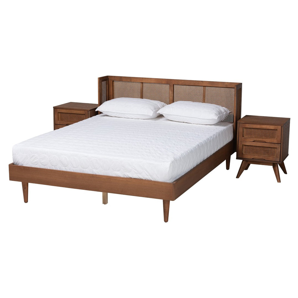 Baxton Studio Baxton Studio Rina Mid-Century Modern Bedroom Set with Rattan Accents for Stylish Comfort & Storage King MG97151-Ash Walnut-King-3PC Set