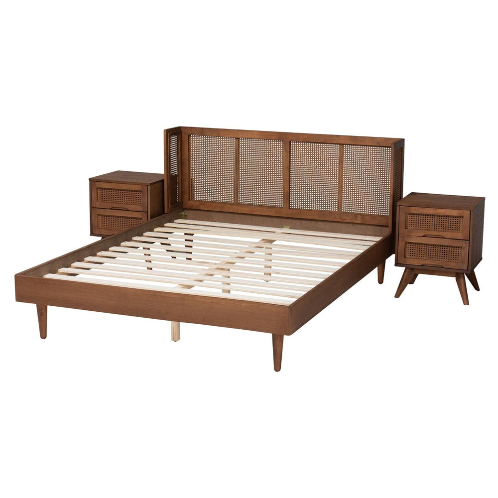 Baxton Studio Baxton Studio Rina Mid-Century Modern Bedroom Set with Rattan Accents for Stylish Comfort & Storage King MG97151-Ash Walnut-King-3PC Set