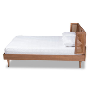 Baxton Studio Baxton Studio Rina Mid-Century Platform Bed with Woven Rattan Headboard and Walnut Wood Finish King MG97151-Ash Walnut Rattan-King
