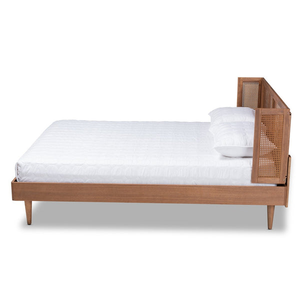 Baxton Studio Baxton Studio Rina Mid-Century Platform Bed with Woven Rattan Headboard and Walnut Wood Finish King MG97151-Ash Walnut Rattan-King