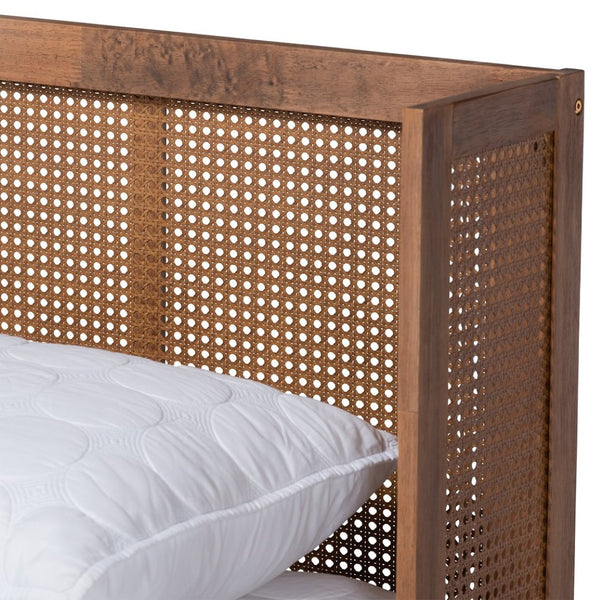 Baxton Studio Baxton Studio Rina Mid-Century Platform Bed with Woven Rattan Headboard and Walnut Wood Finish King MG97151-Ash Walnut Rattan-King