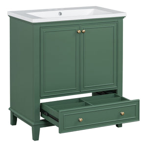 English Elm 30" Stylish Dark Green Bathroom Vanity With Sink Combo, Durable Mdf, Modern Design & Storage Solution SY999606AAF-6