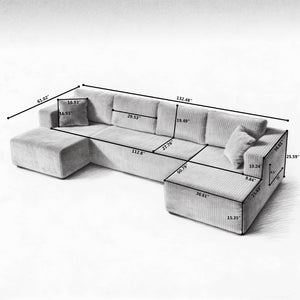 English Elm 132" U-shaped Modular Corduroy Sectional with Deep Foam Cushions for Living Room Black W5802S00001