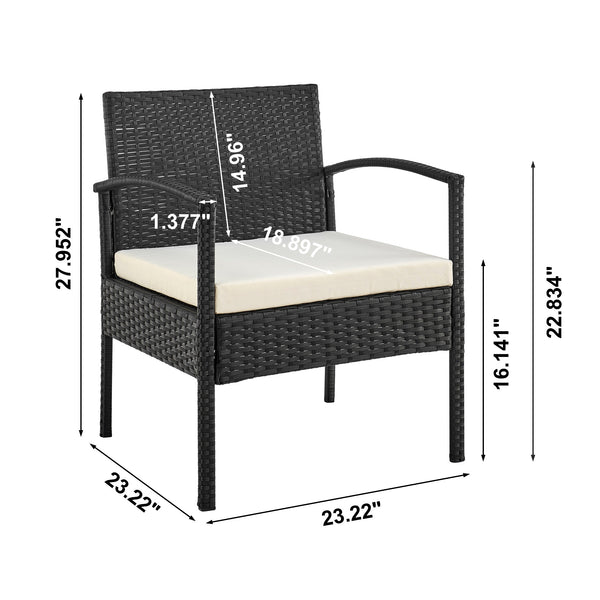 English Elm Noli Outdoor 4-Piece Conversation Set with Removable Washable Cushions and Tempered Glass Table Black+Cream B365P398248