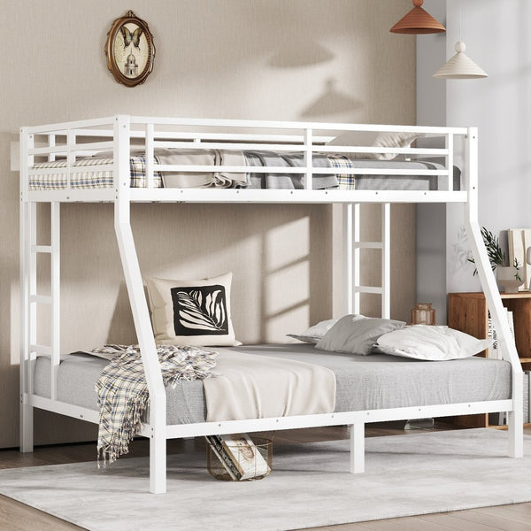 English Elm Metal Twin Over Full Bunk Bed White Steel Frame Space Saving Slat Support for Teens W1580P383994