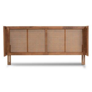 Baxton Studio Baxton Studio Rina Mid-Century Modern Wrap-Around Headboard in Ash Walnut with Woven Rattan Design King MG97151-Ash Walnut Rattan-King-Headboard