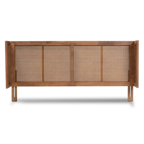 Baxton Studio Baxton Studio Rina Mid-Century Modern Wrap-Around Headboard in Ash Walnut with Woven Rattan Design King MG97151-Ash Walnut Rattan-King-Headboard