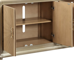 English Elm Dodie Champagne & Natural Oak Sunburst Console Cabinet with Art Deco Hardware, Cord Management B2726P285785