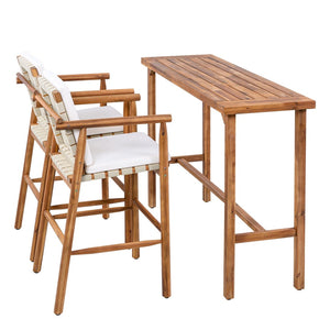 English Elm 3 Piece Acacia Wood Outdoor Bar Set with Cushioned Stools for Patio or Poolside N704G201253A