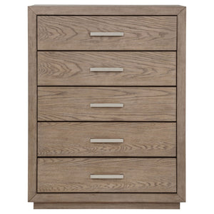 English Elm Gibbons Five Drawer Chest with Chrome Pulls and Mitered Trim for Modern Bedrooms B062P447735