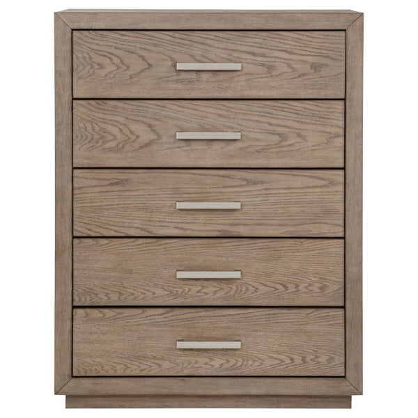 English Elm Gibbons Five Drawer Chest with Chrome Pulls and Mitered Trim for Modern Bedrooms B062P447735