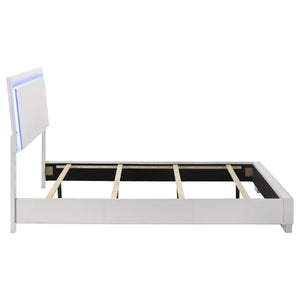English Elm Strick White High Gloss Queen LED Panel Bed with Solid Wood/MDF, Slatted Design, Energy-Saving Light B062S00671