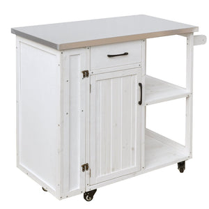English Elm Foldable Outdoor Kitchen Cart with Stainless Worktop Fir Wood Frame and Lockable Wheels White N719P380278K