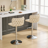 English Elm ,Swivel Barstools Adjusatble Seat Height With Chrome Base, Modern Pu Upholstered Bar Stools With The Whole Back Tufted, For Home Pub and Kitchen Island,Beige, Set Of 2