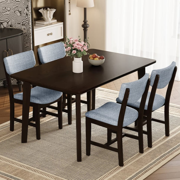 English Elm Rustic Minimalist Rubberwood Dining Table with Tapered Legs for Small Apartment Spaces Espresso N752P368503P