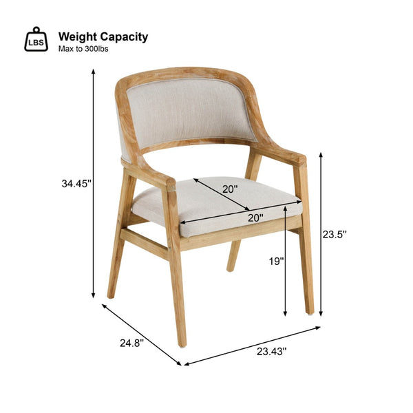 English Elm Mid-century Modern Upholstered Dining Arm Chairs with Rubberwood Frame Set of 2 Beige,Natural N768P382497N