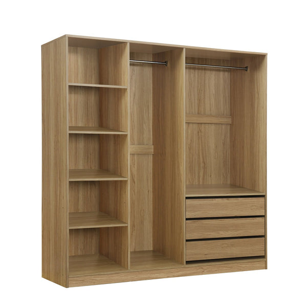 English Elm Doorless Open Wardrobe with 6 Compartments and 3 Drawers, Modern Space-Saving Storage for Bedroom Natural N820S00036D